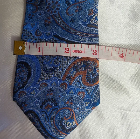 Paisley Blue and Orange Men's Tie - Picture 3 of 7